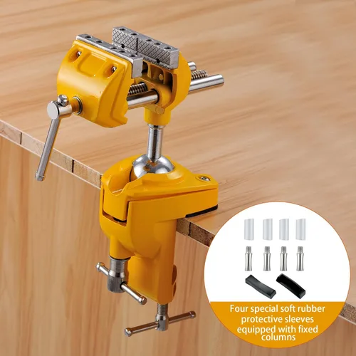 Vista 4 de MAXMAN Tornillo de banco de 3 pulgadas, abrazadera de banco resistente para el hogar con base giratoria de 360°, tornillo de mesa de acero fundido