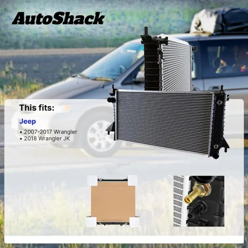 Vista 2 de Radiador AutoShack de 19.75" (501.7 mm) de núcleo de repuesto para Jeep Wrangler 2007-2017, Jeep Wrangler JK 2018, 1 pieza