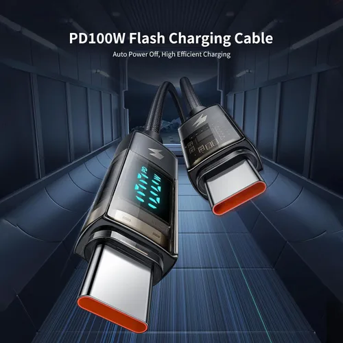 Vista 5 de mcdodo Cable de carga USB C a USB C, cable de datos transparente, PD de 100 W, cargador digital, apagado automático, protección de doble núcleo