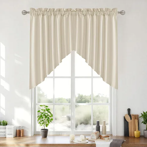 Vista 132 de RYB HOME Cortinas Cortas de Lino con Cenefas Swag - Niveles Semitransparentes para la Parte Superior de Ventanas, Decoración del Hogar con Filtrado