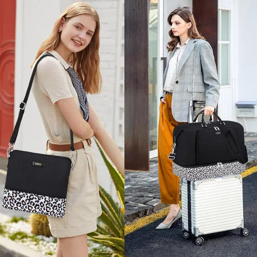 Vista 7 de Bolsa de viaje de fin de semana para mujer, bolsa de noche con compartimento para zapatos, bolsa de viaje de gran tamaño, bolsa de mano de 21