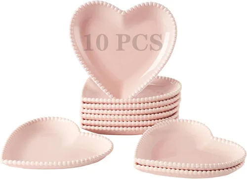 OMAYKEY Platos de cerámica de postre de 6.3 pulgadas, platos pequeños de ensalada, platos de porcelana en forma de corazón, platos llanos para