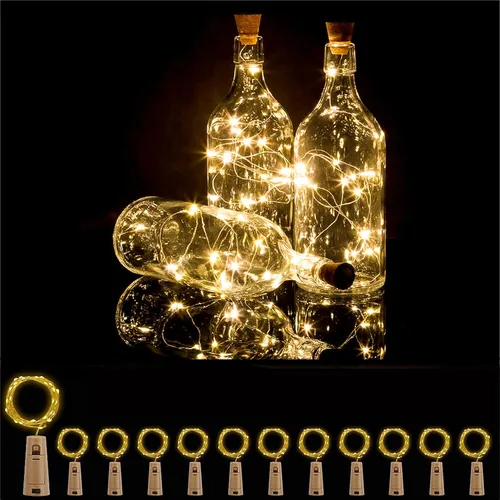 Vista 8 de Luces para botellas, paquete de 12 unidades, 20 luces LED de corcho para botellas de vino, batería (incluida), mini luces de hadas para iluminación