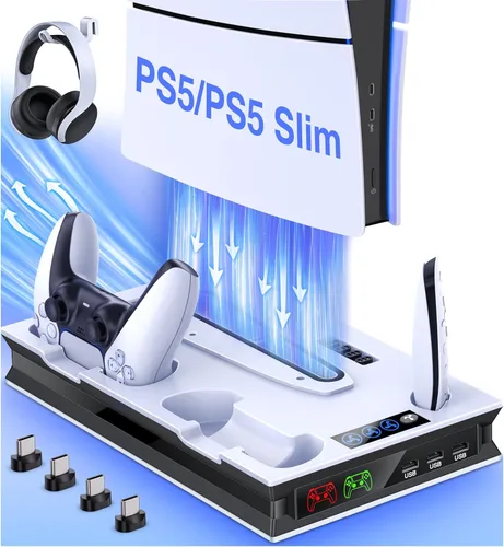 Ventilador de refrigeración de soporte con estación de carga de doble controlador para PS5 Playstation 5, accesorios para Playstation 5 Disc y