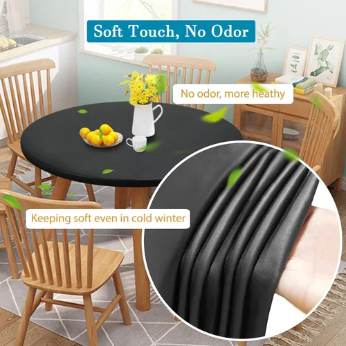 Vista 5 de Mantel redondo de poliuretano de doble diseño, mantel redondo elástico antidesgarros, lavable, mantel ajustable suave al tacto, mantel impermeable a
