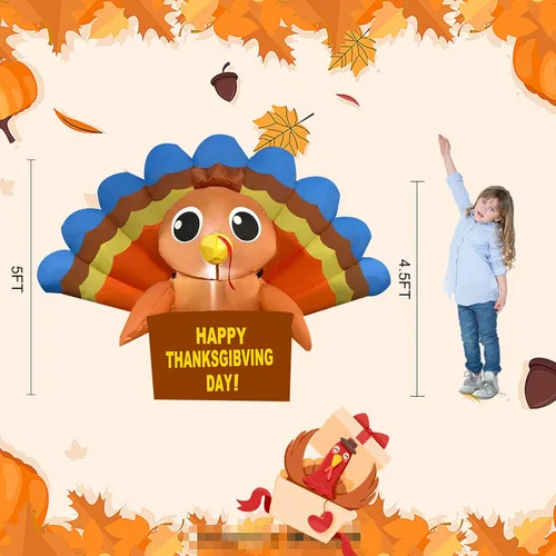 Vista 3 de HZGDEJTG Decoraciones inflables de Acción de Gracias de 5 pies al aire libre, decoraciones de patio inflables de pavo con luces LED