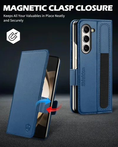 Vista 7 de SHIELDON Funda para Galaxy Z Fold 5, piel auténtica Z Fold 5, función atril magnético con bloqueo RFID, soporte para tarjetas de crédito con soporte
