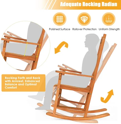 Vista 2 de Giantex Juego de 3 sillas mecedoras para patio, juego de conversación de madera al aire libre con 2 balancines y 1 mesa auxiliar, juego de bistró
