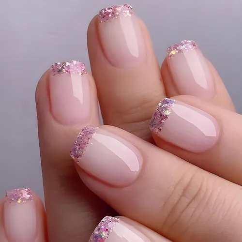 Vista 12 de Uñas Postizas de Mariposa con Purpurina Rosa - 24 piezas de Cobertura Completa Brillantes que se Pegan en Uñas Artificiales Acrílicas