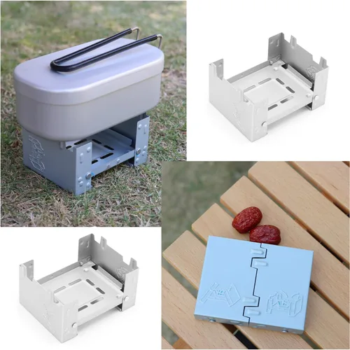 Vista 2 de Paquete de 2 estufas de combustible sólido, portátil, compacta, plegable, mini tabletas de cera de alcohol sólido, quemador de soporte para acampar