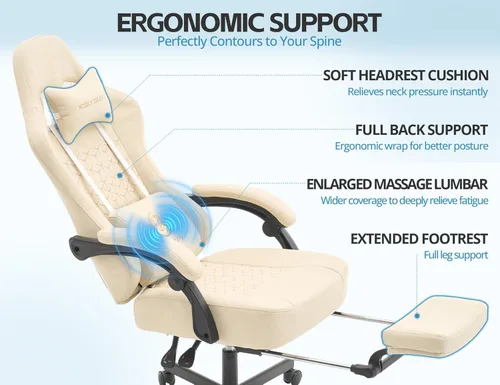 Vista 5 de Silla de oficina para oficina en casa, silla de escritorio ergonómica con cojín de resorte de bolsillo, silla de juegos de cuero transpirable