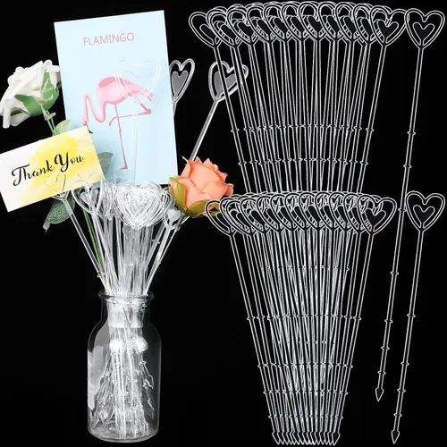 Jetec 100 piezas de plástico transparente con diseño floral para tarjetas, cabeza de corazón, recolectores de flores, tarjeteros para bodas, fiestas