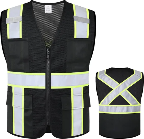 Vista 10 de Chaleco de seguridad clase 2 con cremallera frontal y múltiples bolsillos, chaleco de alta visibilidad, cumple con las normas ANSI/ISEA