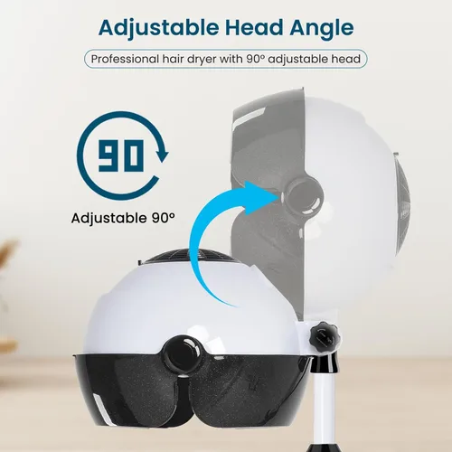 Vista 5 de Secador de pelo con capucha, Secador de campana profesional sobre ruedas, Sentarse debajo de la secadora, Secador de pelo de pie, Blanco
