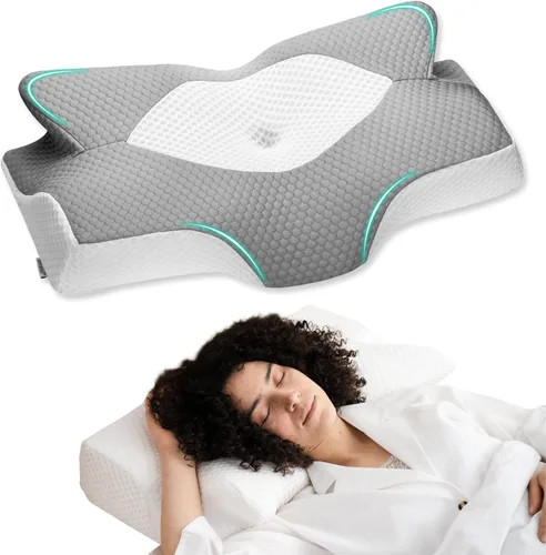 Vista 15 de Almohadas cervicales de espuma viscoelástica Elviros para el dolor de cuello y hombros, almohada para el cuello para dormir, almohadas para dormir