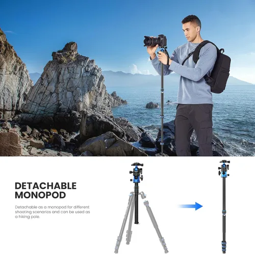 Vista 3 de WEYLLAN Trípode TP6 para cámara, trípode horizontal de aluminio de 67 pulgadas y monopie 2 en 1 con cabeza de bola de 1.417 in, soporte