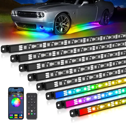 Vista 11 de MICTUNING N8 RGB+IC Underglow Kit de Iluminación LED para Camión con Control Remoto y Llavero de Doble Control, Tira de Acento de Neón Exterior