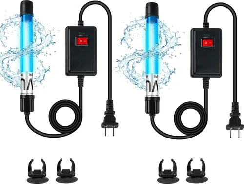 Vista 9 de Paquete de 2 luces UV para acuario de 11W para tanque de peces de 55-150 galones, luz limpiadora de algas para acuario, Máquina Verde Light