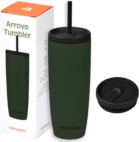 Vista 19 de Retrospec Arroyo - Vaso térmico de acero inoxidable con tapa y pajita, reutilizable, aislado y reutilizable, taza de viaje para café helado, vasos