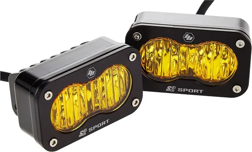 Vista 3 de Baja Designs S2 Sport - Par de cápsulas LED negras para luz de conducción - 2 piezas de LED con arnés de cableado (ángulos amplios; ámbar)