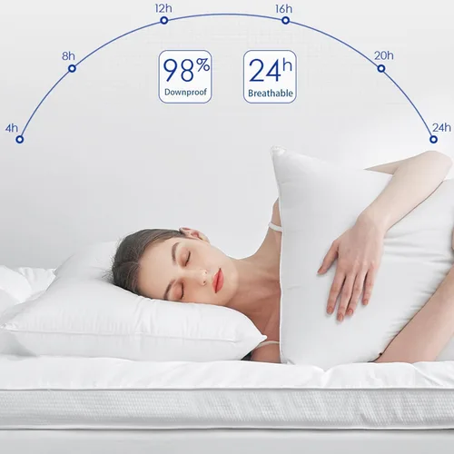 Vista 3 de Juego de 2 almohadas básicas de plumón de ganso tamaño Queen, colección de hotel, para dormir, firmeza media, 20 x 30 pulgadas