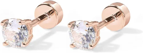 Vista 4 de PAVOI 14K Gold Plated Solid 925 Sterling Silver Post Cubic Zirconia Stud Flat Back Earrings for Women Cartilage Earring Helix Piercing Jewelry