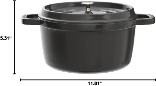 Vista 9 de STAUB - Olla cocotte redonda de hierro fundido de 5.5 litros, fabricada en Francia, sirve para 5-6 personas, color negro mate