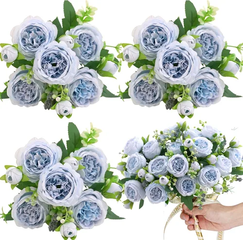 Vista 11 de ASTRYAS 4Pcs Pink Peonies Artificial Peonies Silk Flowers, Faux Peony Silk Peonies Flowers Fake Peonies Bouquet for Centerpiece Table Wedding Party