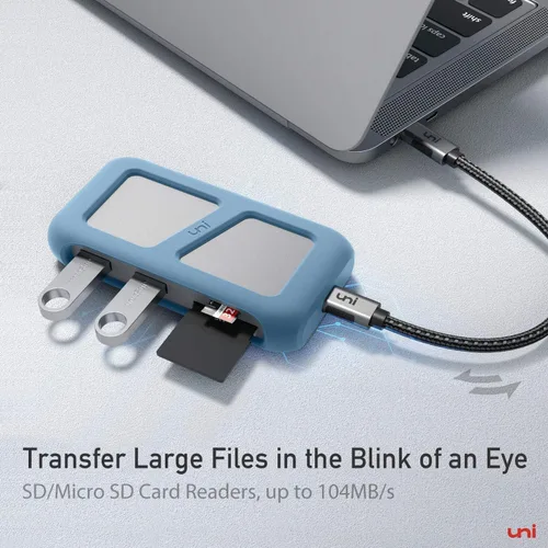 Vista 6 de uni Adaptador multipuerto USB C Hub con cable desmontable, concentrador USB C 8 en 1 con HDMI 4K, Ethernet de 1 Gbps, lector de tarjetas SD, 100 W