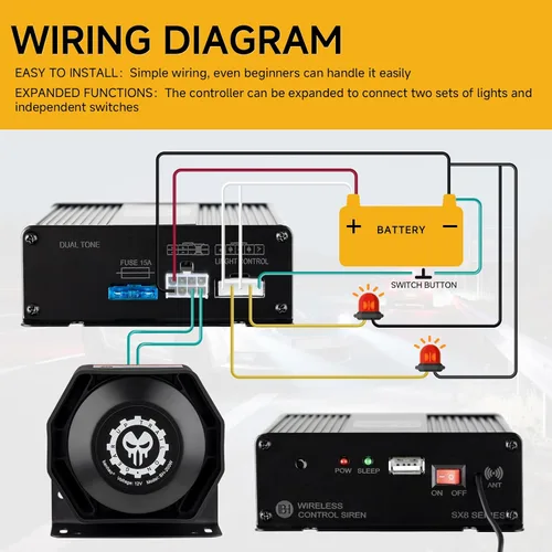 Vista 5 de Kit de sistema de megafonía de sirena de policía, sirena de advertencia, 12 V, 200 W, 125-145 dB, control remoto con micrófono de mano