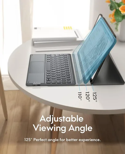 Vista 6 de CHESONA Teclado para iPad de 9ª generación de 10.2 pulgadas, inalámbrico desmontable con trackpad, soporte para lápiz, funda de teclado con soporte