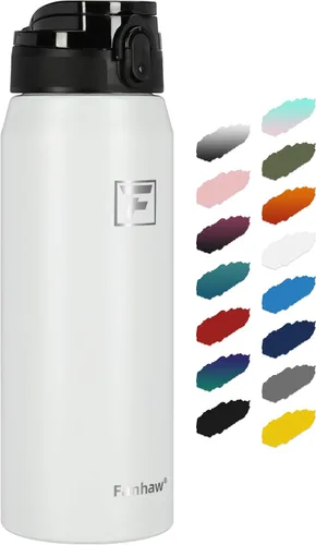 Vista 42 de Fanhaw Botella de agua térmica para llevar, apta lavavajillas, de 20 onzas, acero inoxidable, doble pared, reutilizable, a prueba de fugas y sudor