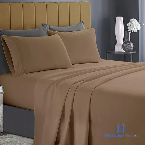 Vista 2 de Juego de sábanas de 600 hilos, 100% algodón suave de grapas largas, 4 piezas, tamaño matrimonial, suave tejido de satén, colección de ropa de cama