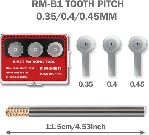 Vista 2 de Herramienta para hacer remaches modelo RM-B1 - Engranaje de gran diámetro (paso 0.35/0.4/0.018 in) - Escribidor estable para líneas largas y rectas