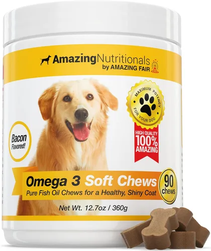 Amazing Omega 3 para perros – Aceite de pescado Omega 3 para perros, suplemento para aliviar la picazón en la piel para piel seca y puntos calientes