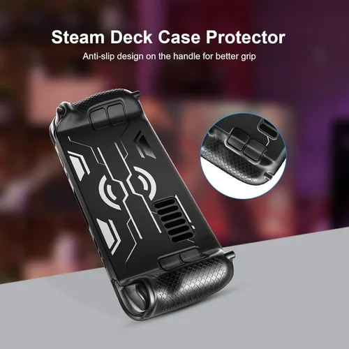 Vista 3 de TEMINO Steam Deck Case, Protective Case for Stream Deck, Shockproof, Anti-Slip, Anti-Scratch Cover Case TPU with Glossy Texture Design Steam Deck