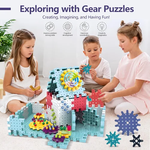 Vista 2 de Gear Toys Bloques de construcción entrelazados, juego de 150 juguetes de construcción de ingeniería educativa, kits STEM de construcción creativa