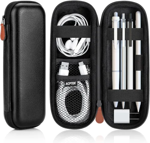 AGPTEK Estuche Soporte para Apple Pencil, Funda Delgada de Cuero PU Portátil Bolsa Cubierta Compatible con Accesorios Apple Pen, Cable USB,