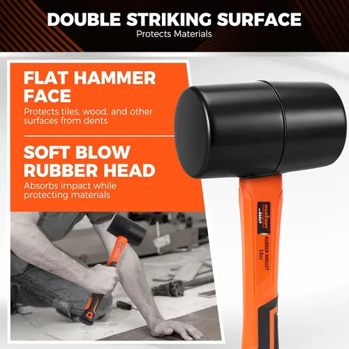 Vista 3 de HORUSDY Martillo de mazo de goma duradero de 16 onzas con mango de fibra de vidrio, herramienta de soplado que no daña para pisos, estacas