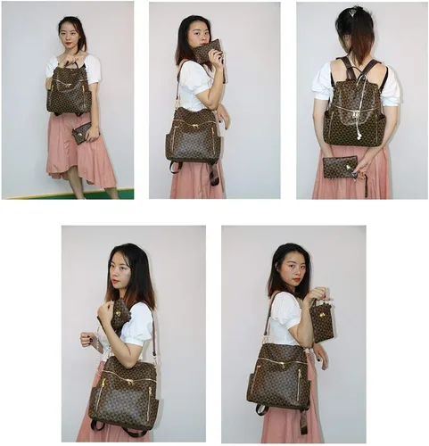 Vista 2 de Makes - Mochila multiusos para mujer, de piel sintética, y diseño convertible con monedero, 2 piezas