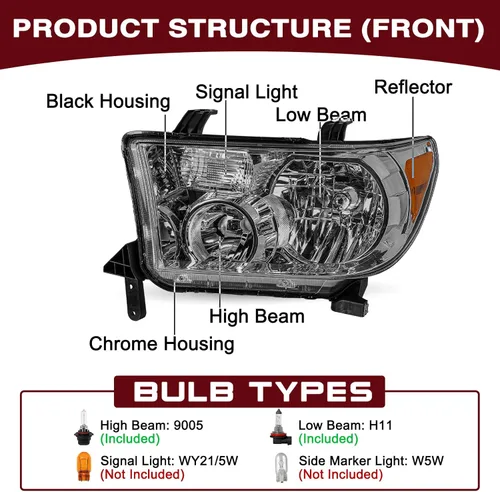 Vista 2 de JSBOYAT Conjunto de faros delanteros para Toyota Tundra 2007 2008 2009 2010 2011 2012 2013 / Reflector ámbar Sequoia 2008-2017 con lente ahumado