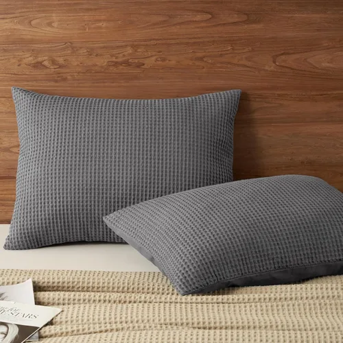 Vista 18 de PHF Funda de almohada 100% algodón con tejido de gofre, 18 x 18 pulgadas, sin relleno, paquete de 2 elegantes fundas de almohada cuadradas