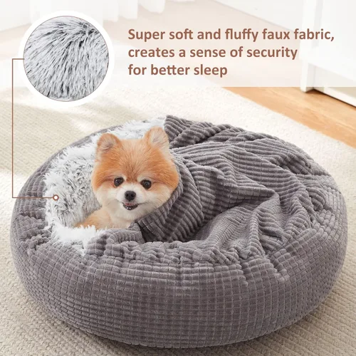 Vista 5 de MIXJOY Cama pequeña para perros y gatos con manta adjunta, camas redondas con capucha acogedoras tipo cueva para perros pequeños, cama de felpa