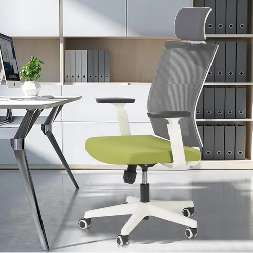 Vista 2 de Silla ergonómica de oficina, silla giratoria de escritorio, respaldo alto, silla de computadora de malla con reposabrazos, soporte lumbar ajustable