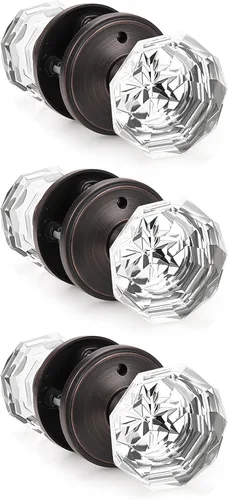 Vista 19 de Gobrico Pomo de puerta de cristal para dormitorio y baño con roseta clásica negro mate, diamante transparente octogonal para puerta interior, 1