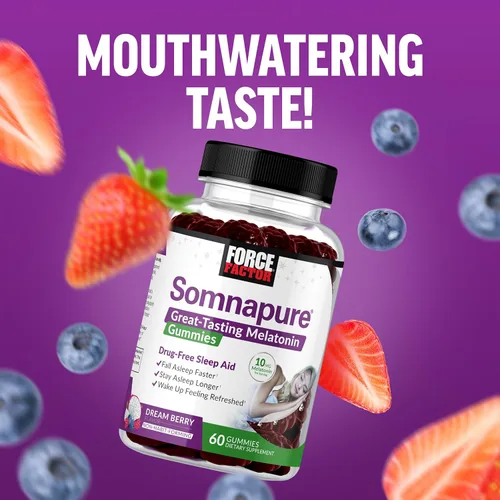 Vista 4 de Force Factor Somnapure Gomitas con Melatonina 10 mg para Adultos, Ayuda para Dormir Natural que no Crea Hábito para Sueño Profundo, Permanece