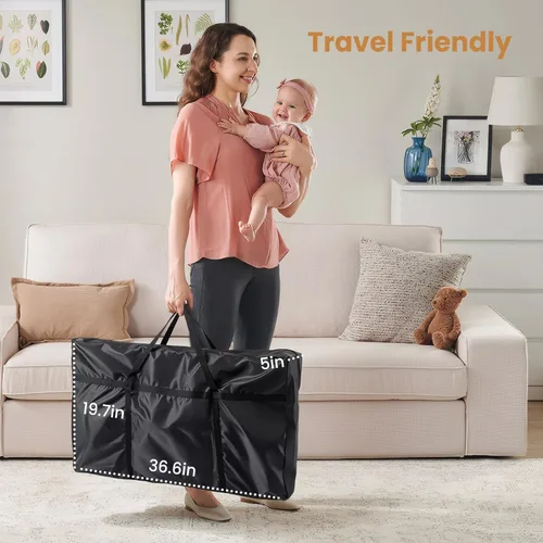 Vista 9 de JOYMOR Cuna 3 en 1 para bebé, cuna junto a la cama para bebé, con colchón cómodo y ruedas, cuna portátil plegable fácil de ajustar en 6 alturas