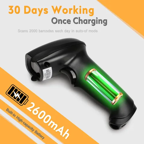 Vista 4 de WoneNice Escáner de código de barras inalámbrico 1D 2D con soporte, escáner automático de código QR de mano CMOS lector de códigos de barras