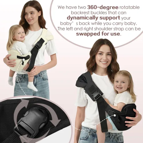 Vista 7 de MISSWISDOM Portabebés para niños pequeños, portabebés de cadera con respaldo, portabebés ligeros para viajes, beige