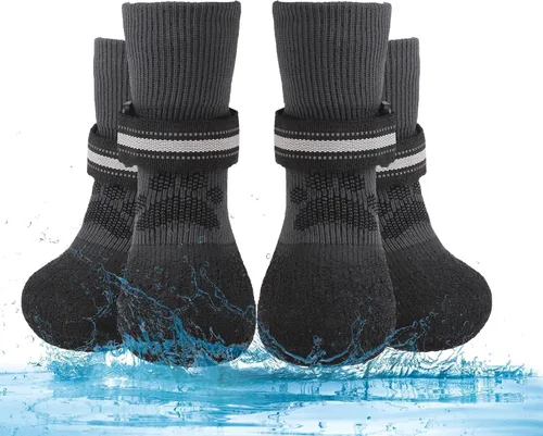 Vista 13 de BINGPET - Calcetines antideslizantes para perros para suelos de madera dura, botines para prevenir lesiones y lamer, protector de patas con control